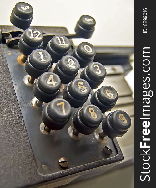 Old bakelite keypad from a mechanical adding machine with 12 keys. Old bakelite keypad from a mechanical adding machine with 12 keys