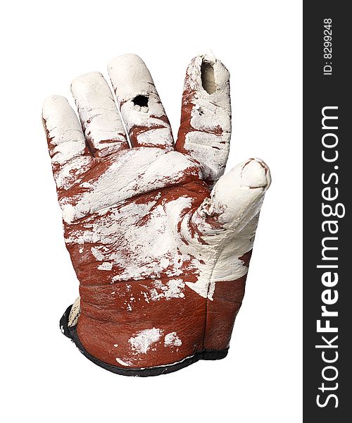 Dirty protection glove towards white background