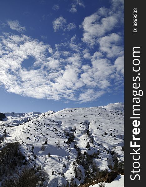 A winter landscape in french mountain. A winter landscape in french mountain