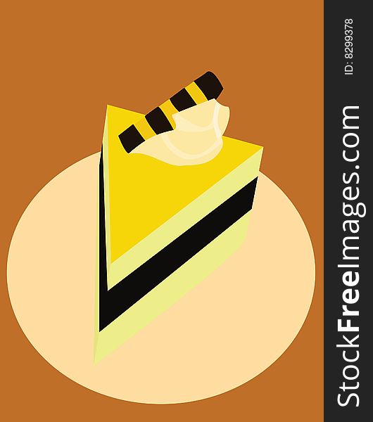 A slice of cake with brown background. A slice of cake with brown background