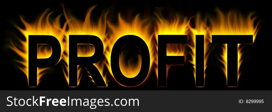 Profit word in fire background