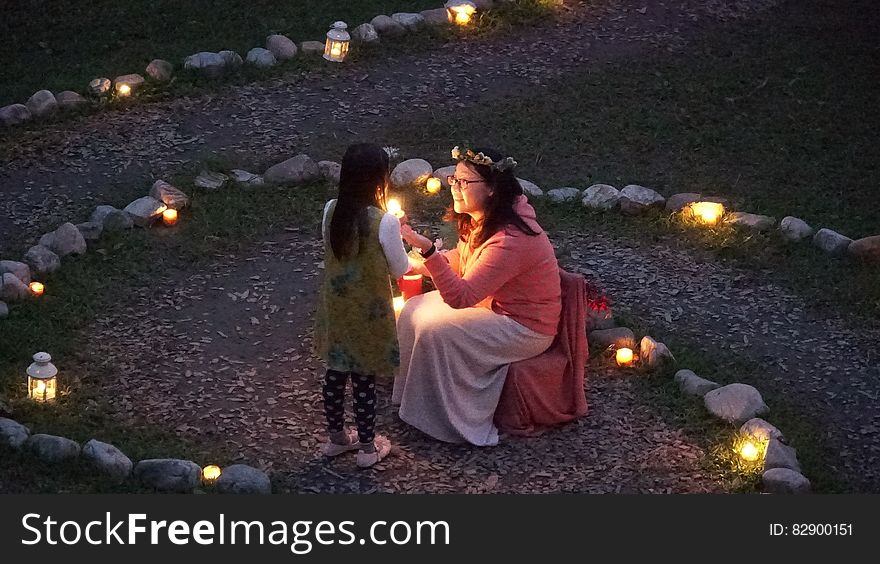 Children With Lanterns Outdoors