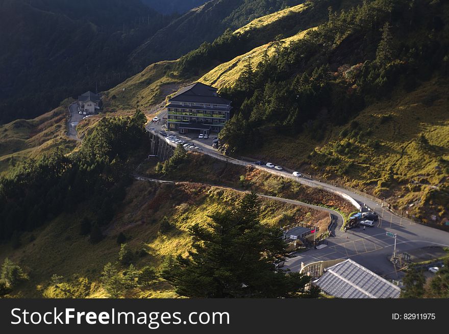 Winding road on mountainside