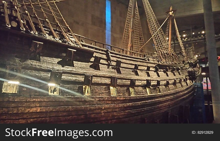 Hull Of Wooden Ship In Museum
