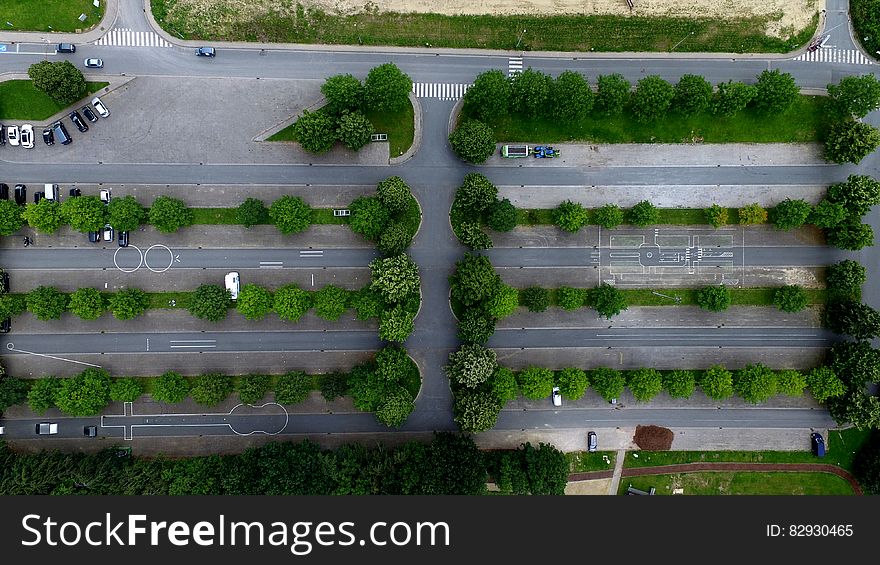 Aerial Photography of Parking Lot With Trees