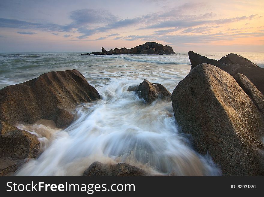 Flowing River And Sea Stream