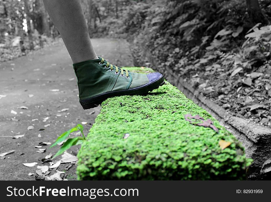 Human Foot and Grass Field Selective Color Footage