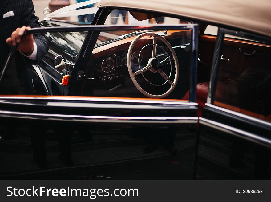 Black Classic Car Inside Well Lighted Room