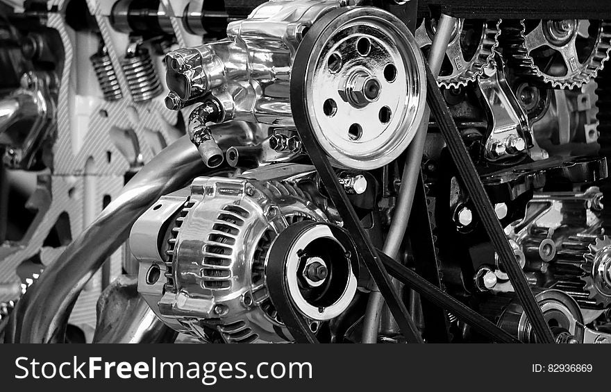 Greyscale Photography of Car Engine