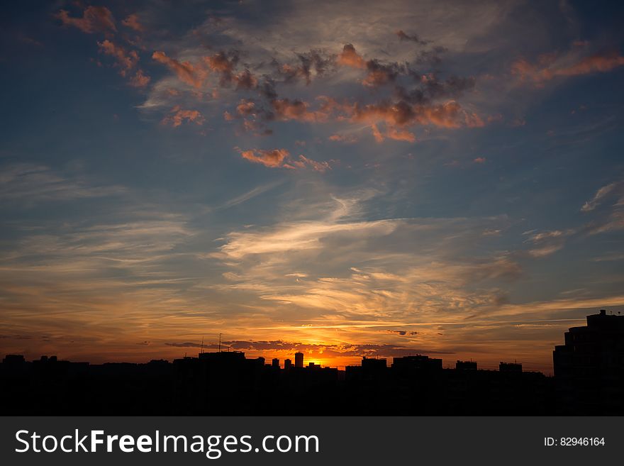Silhouettes of Buildings during Golden Hour