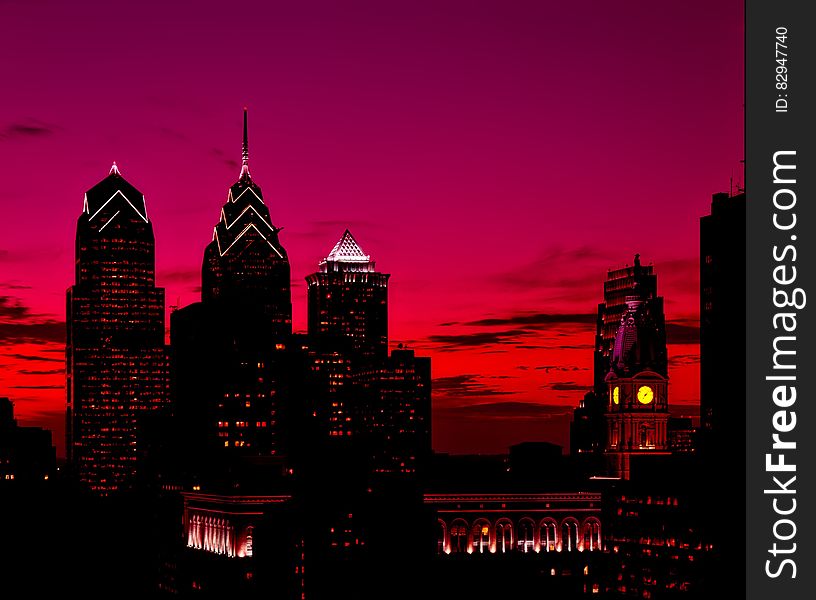 Silhouette of High Rise Buildings at Sunset