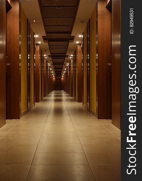 Beige Ceramic Tiled Corridor Inside Building