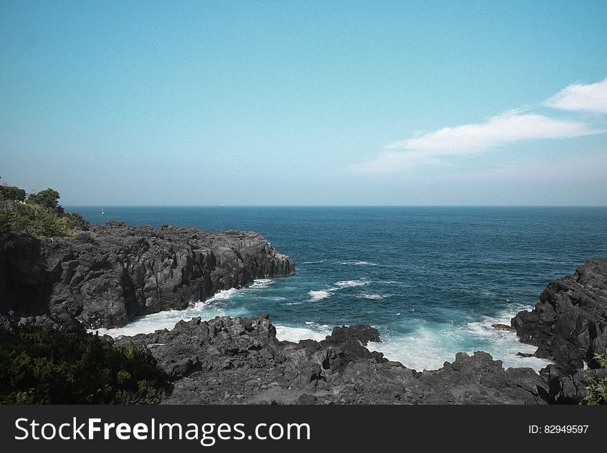 Scenic view of rocky Jogasaki-Kaigan coastline in Japan.
