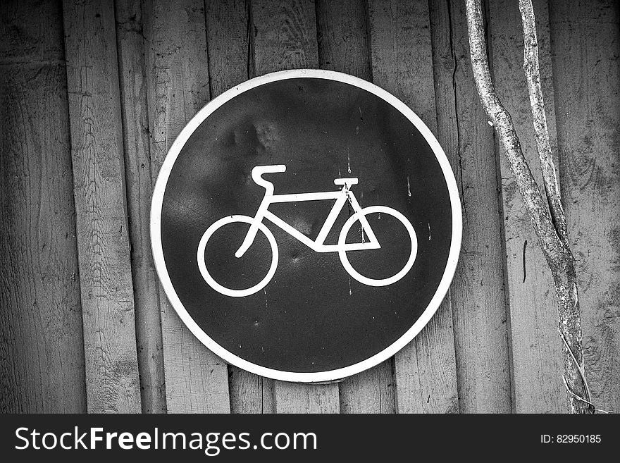 Black and White Bicycle Road Sign