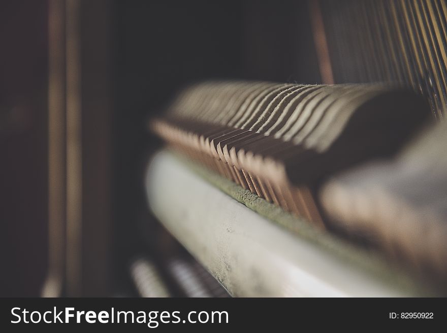 Close up of hammers on interior of piano. Close up of hammers on interior of piano.