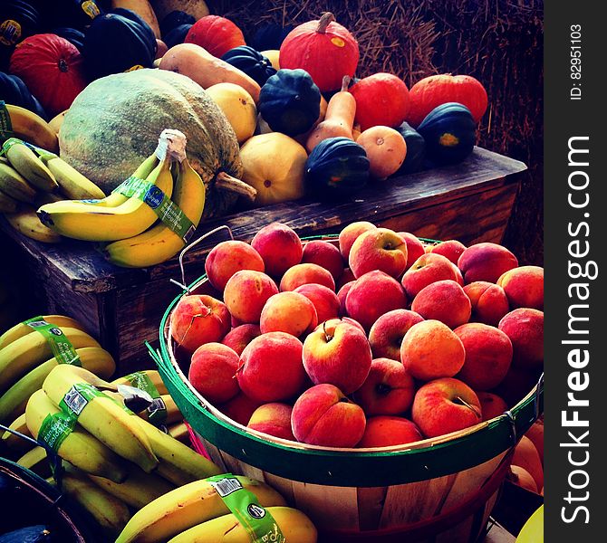 Red Apples in Brown Wooden Bucket