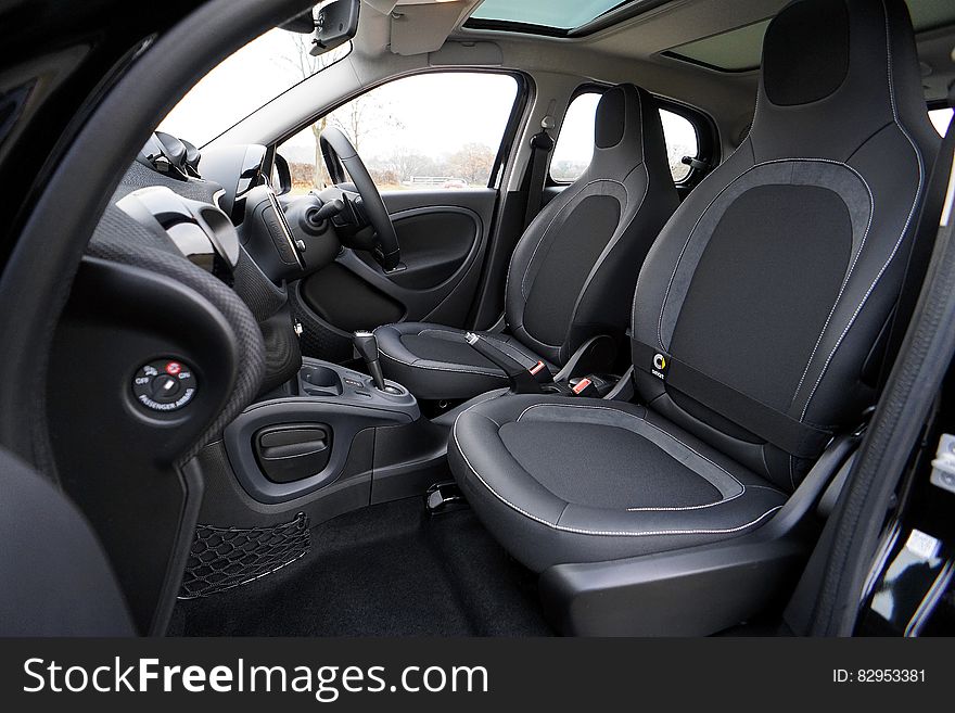 Black leather interior of luxury Brabus automobile. Black leather interior of luxury Brabus automobile.