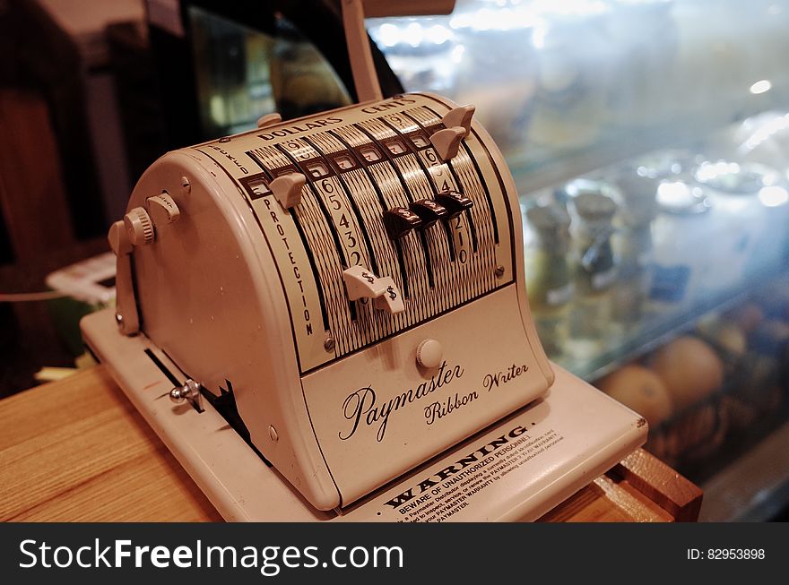 Close up of vintage Paymaster banking machine. Close up of vintage Paymaster banking machine.