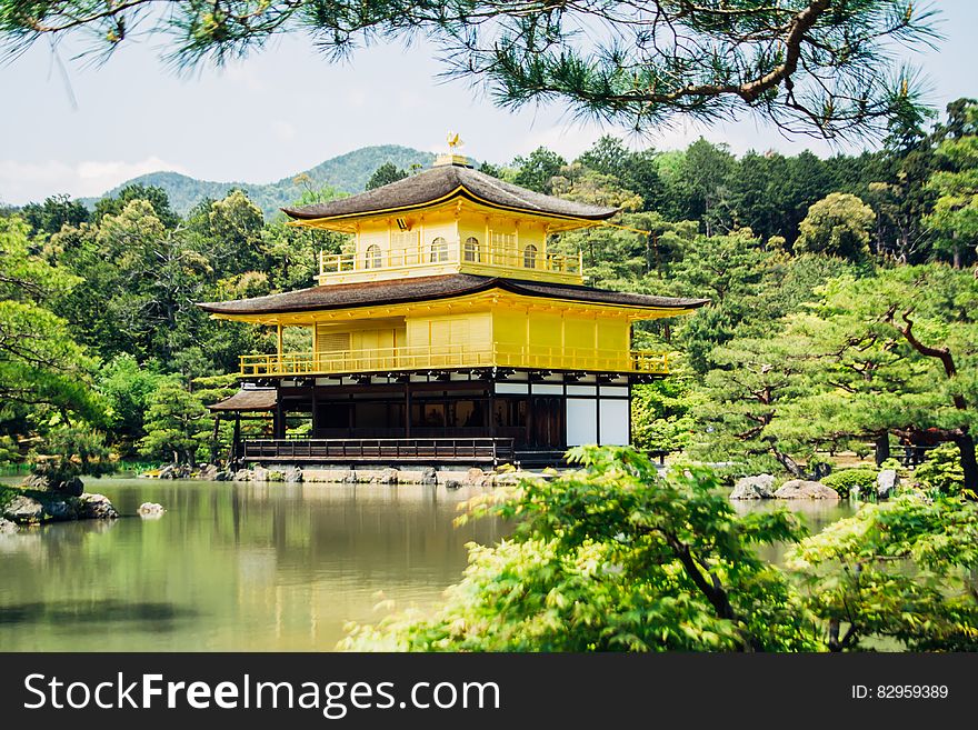 Pagoda Beside Tree&x27;s And River