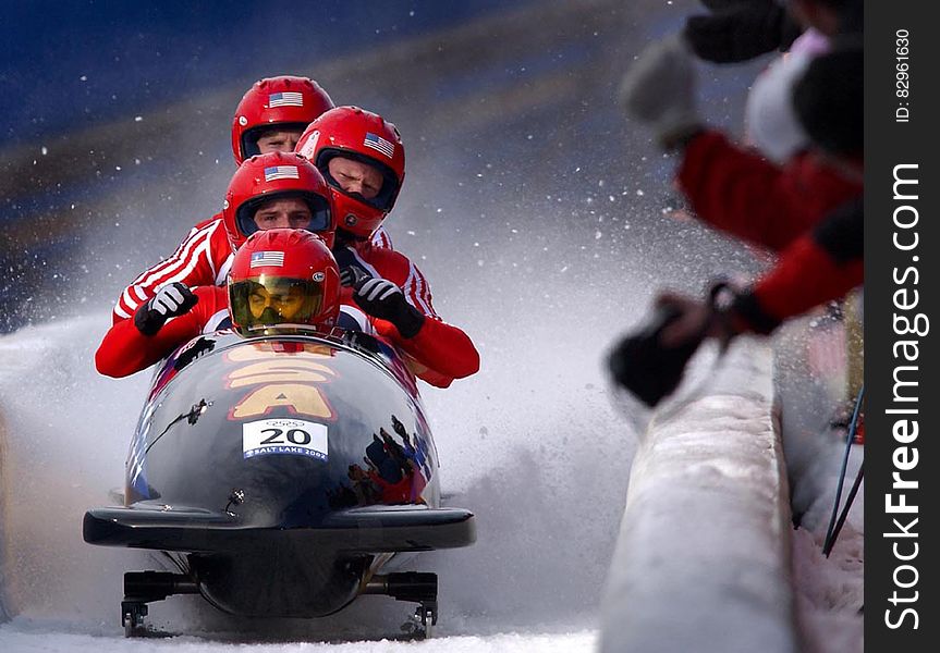American bobsled team in Olympic competition. American bobsled team in Olympic competition.