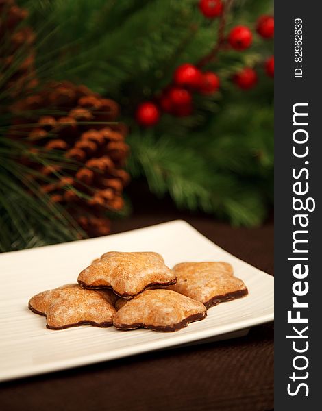 Brown Plate With Star Cookies With Chocolate