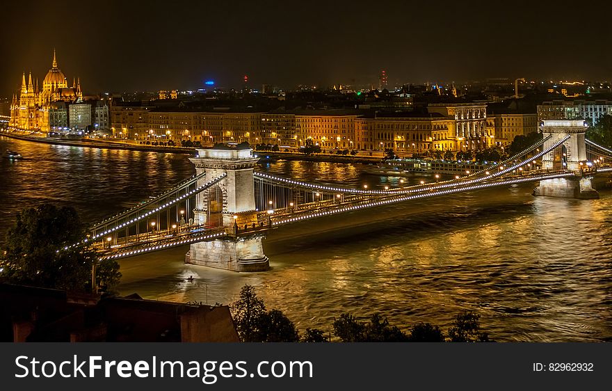 Lighted Bridge during Night Time