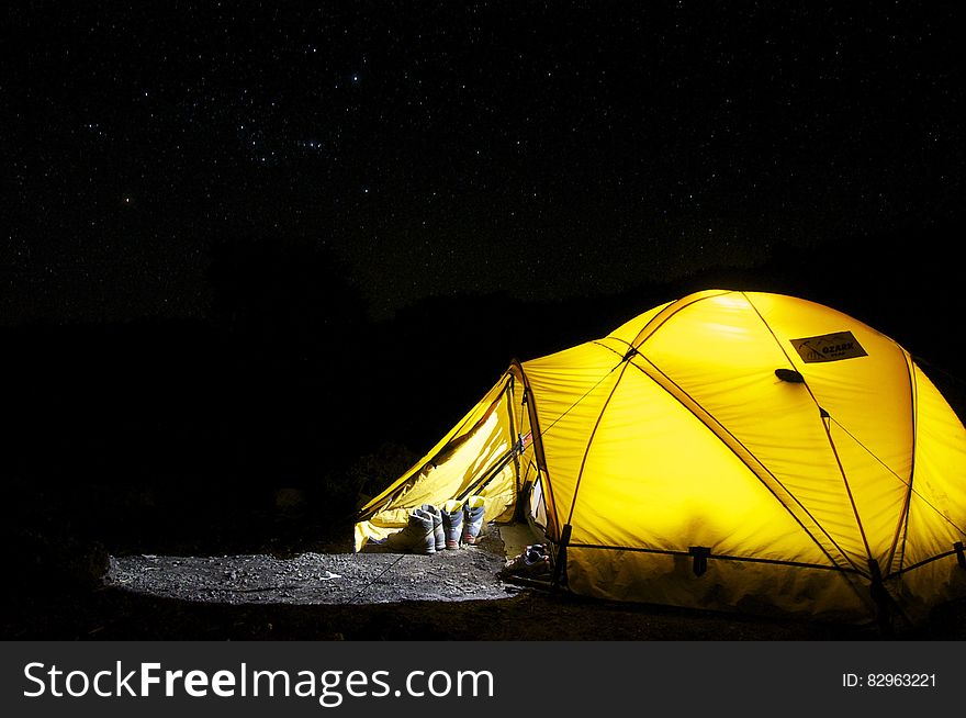 Yellow Tent Under Starry Night
