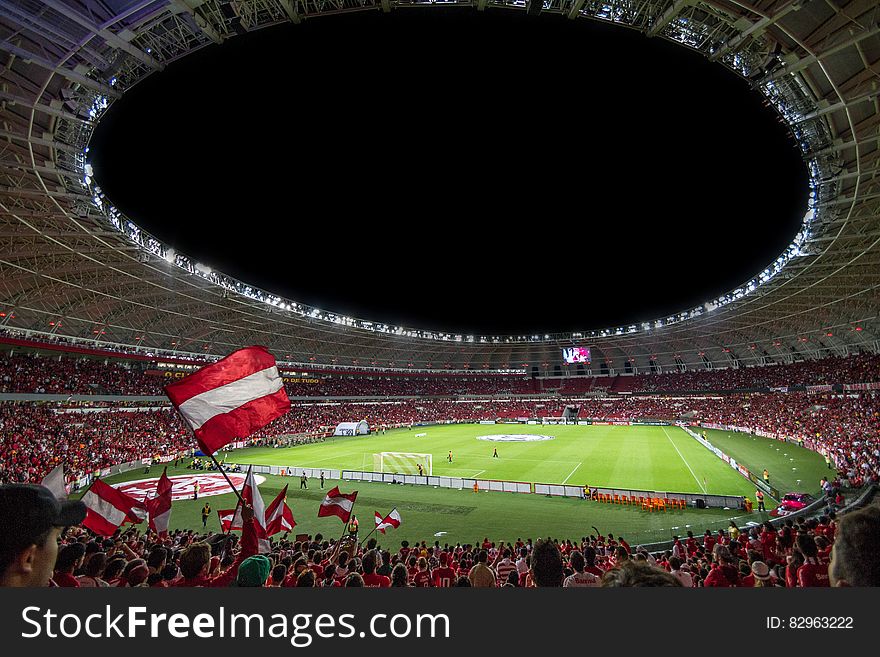 Crowded arena during Brazil championship soccer match.