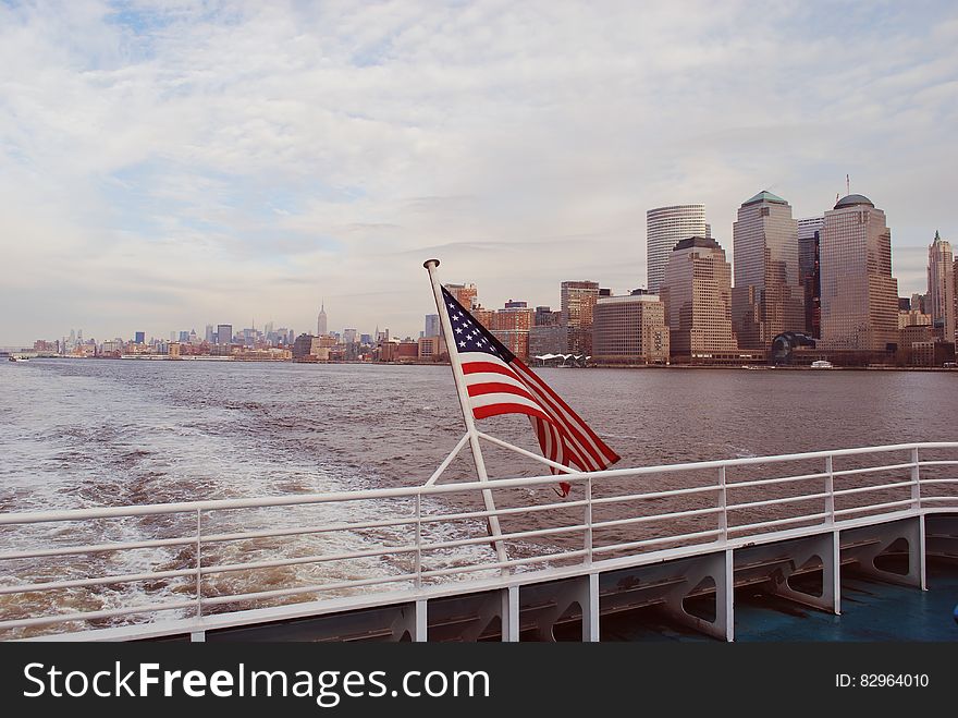 American Flag On Boat In New York