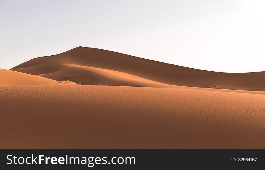 Landscape of sand dunes in the desert.