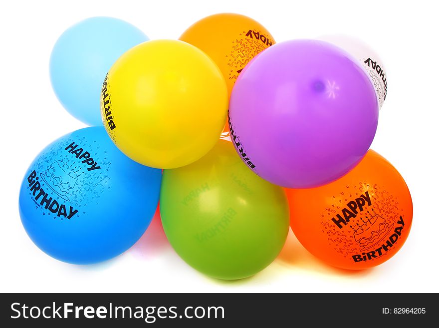 Pile of Happy Birthday colorful balloons on white. Pile of Happy Birthday colorful balloons on white.