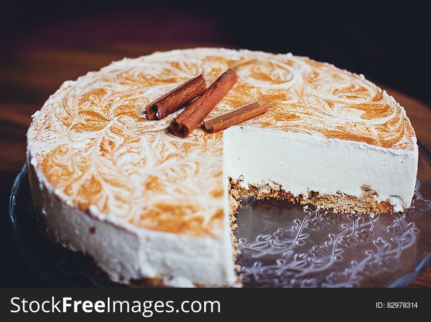 White Cheesecake on Wooden Surface