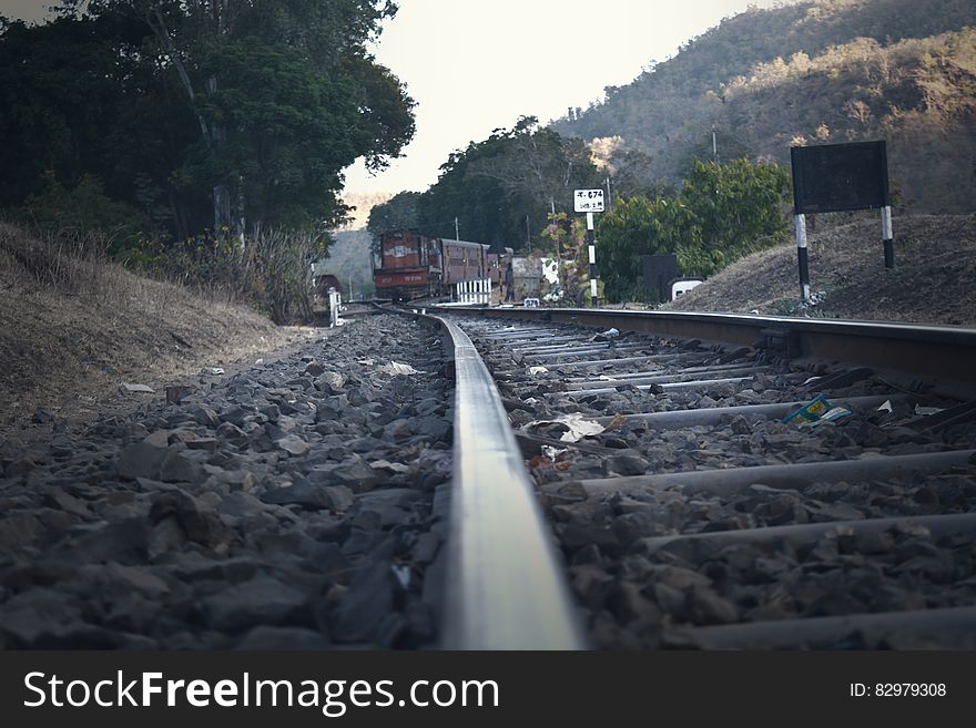 Railroad Tracks Amidst Trees Against Sky