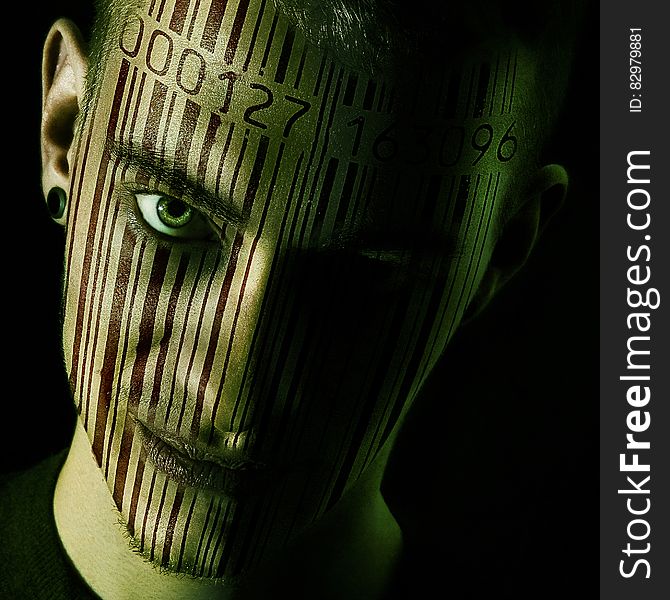 Man&x27;s Face With Barcode