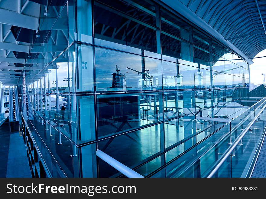 Airport terminal with glass walls.