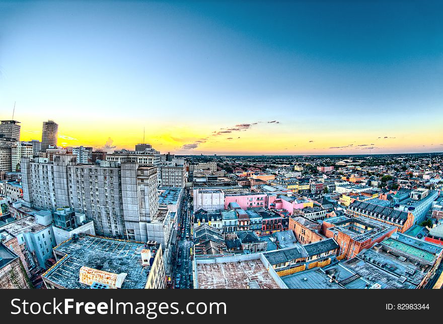 Aerial View of Buildings and Sky