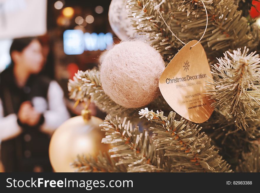 Christmas Ornaments On Tree In Store