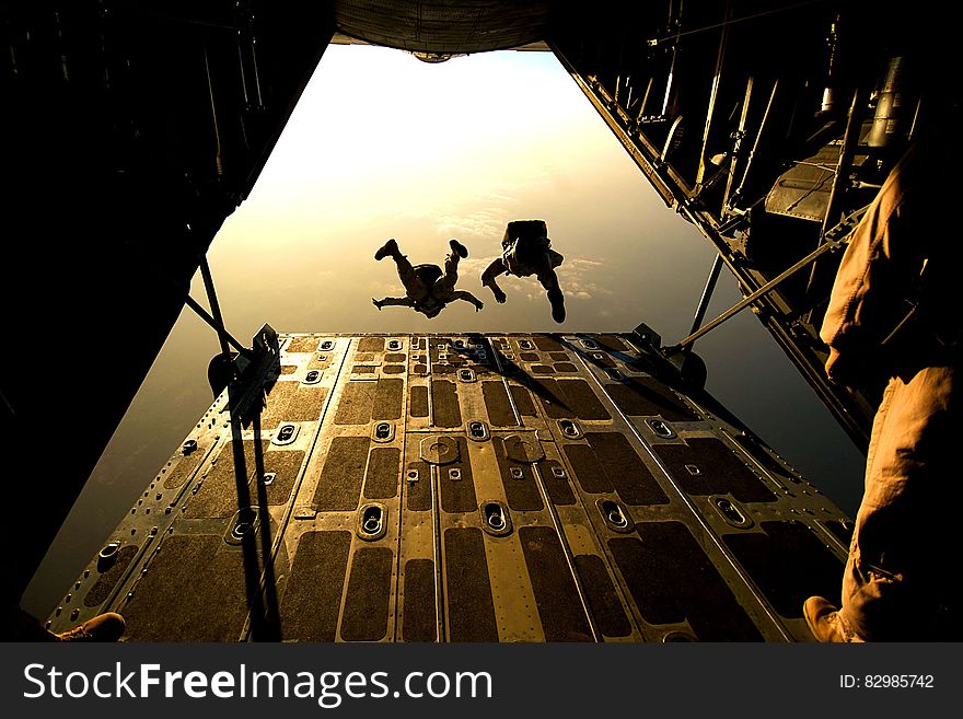 Two Man Sky Diving in Low Angle Photography