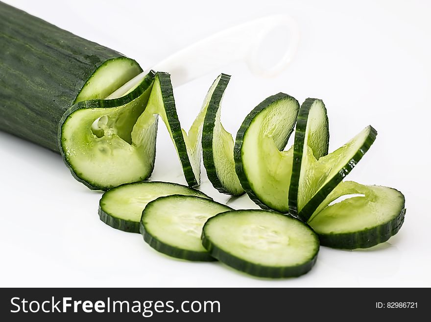 Sliced Cucumber on White Table