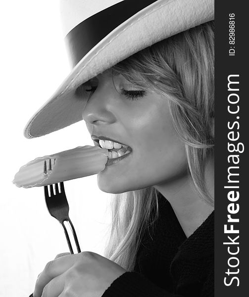 Woman Eating Macaroni Pasta