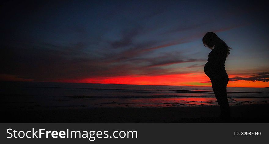 Silhouette of Pregnant Woman Standing