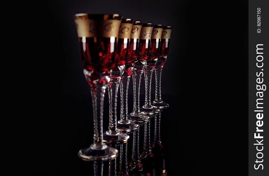 6 Red And Gold Footed Glass
