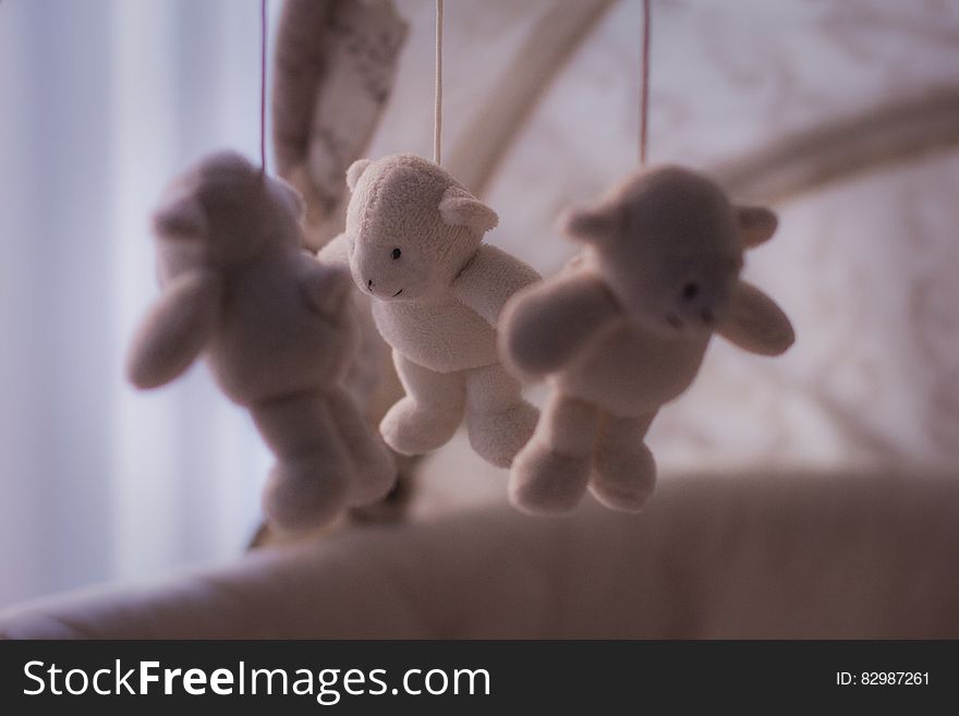 White Bear Plush Toy on Baby Mobile