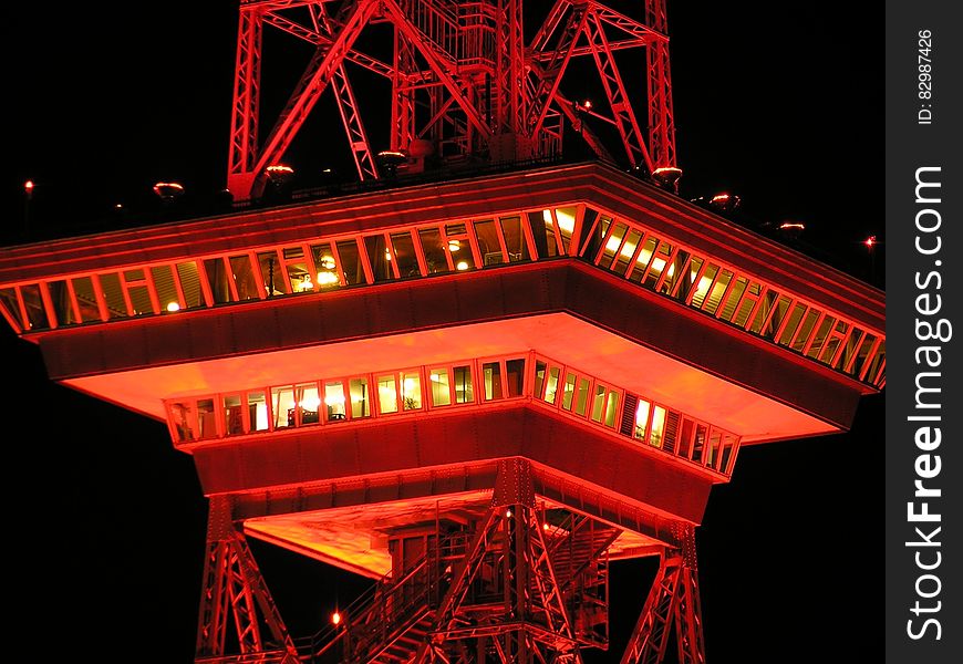 Red Metal Tower at Nighttime