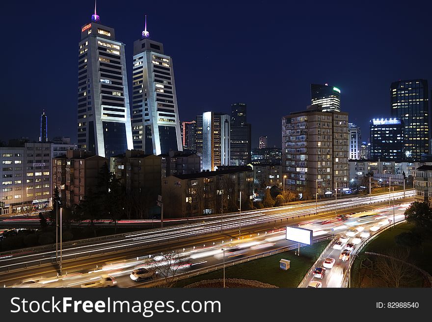 Highway Through City At Night