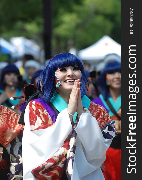 Woman in Blue Hair Wearing Costume during Daytime