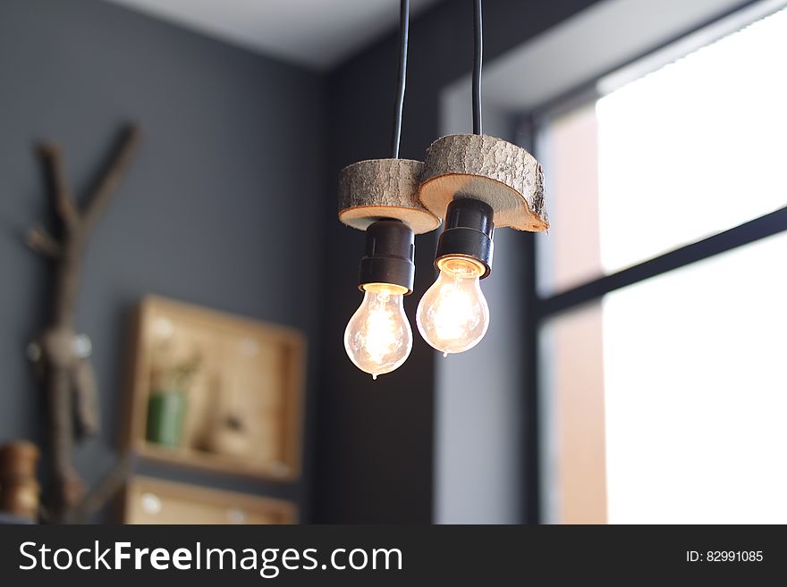 2 Turned on Hanging Lamps