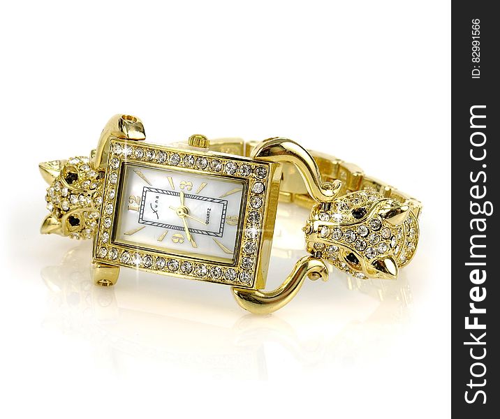 Gold Link Diamond Studded Analog Watch