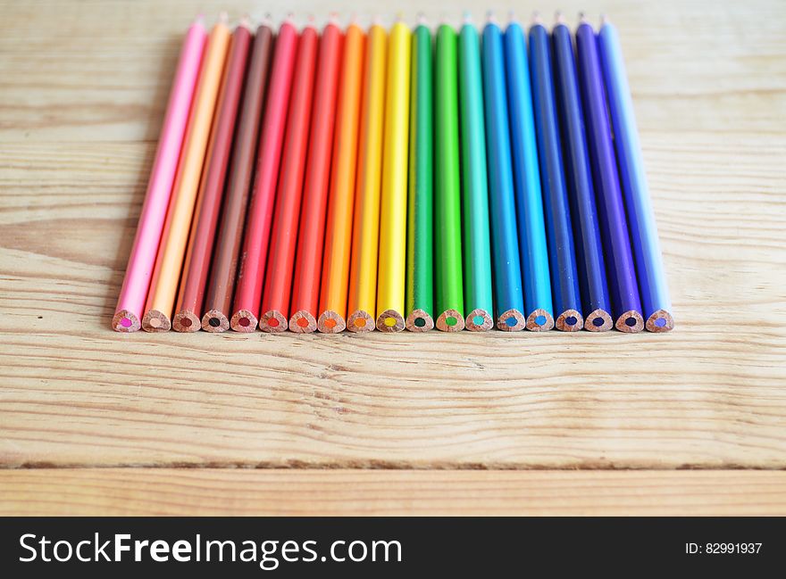 Set of colorful pencils on wooden boards. Set of colorful pencils on wooden boards.