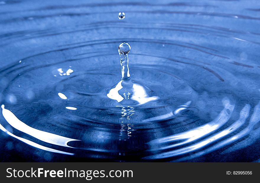 Water Drop on to Calm Water Causing Wave Effect